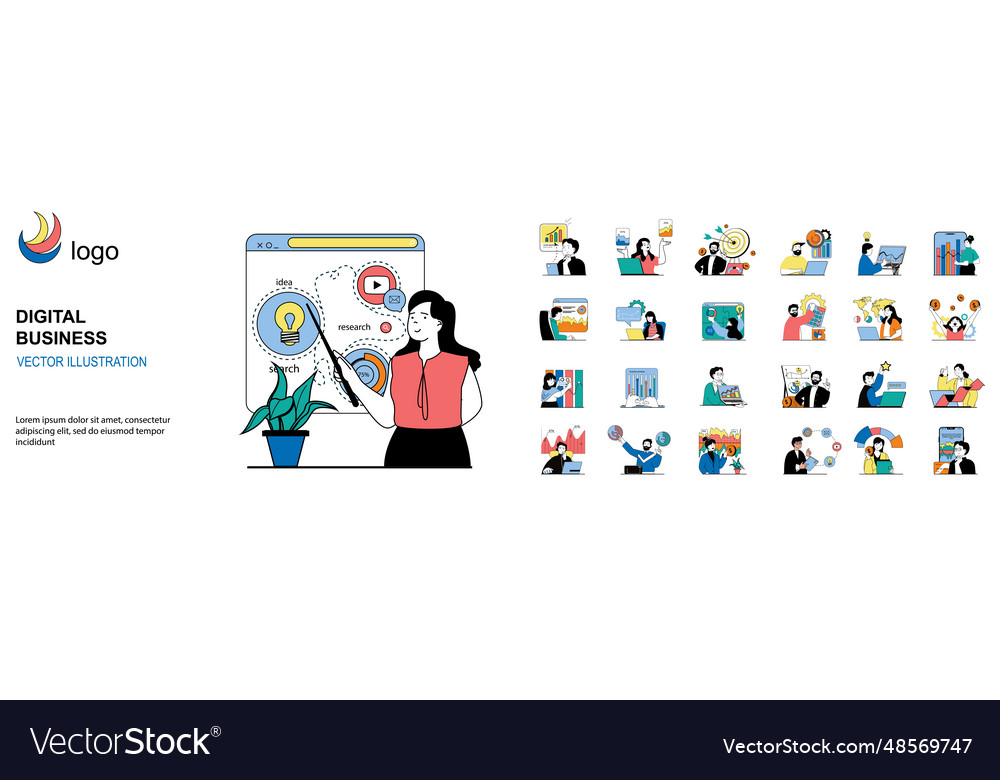 Digital business concept with character Royalty Free Vector