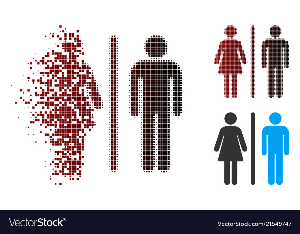 Disintegrating pixel halftone wc persons icon Vector Image Disintegrating pixel halftone wc persons icon