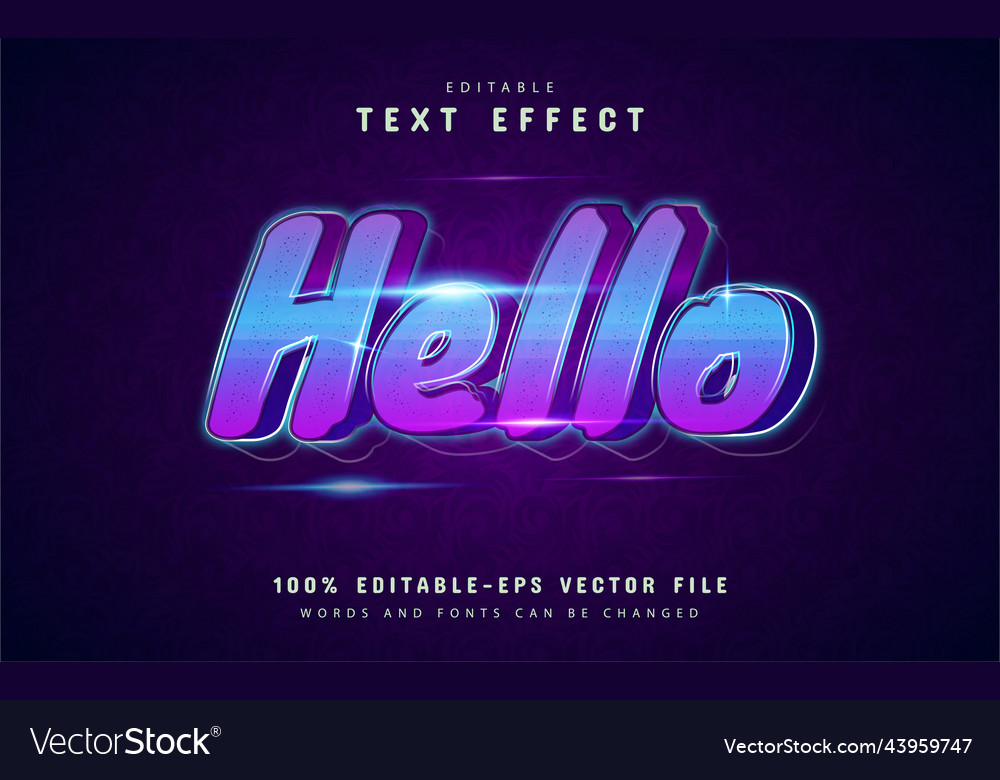 Hello text effect 3d design vector image Hello text effect 3d design