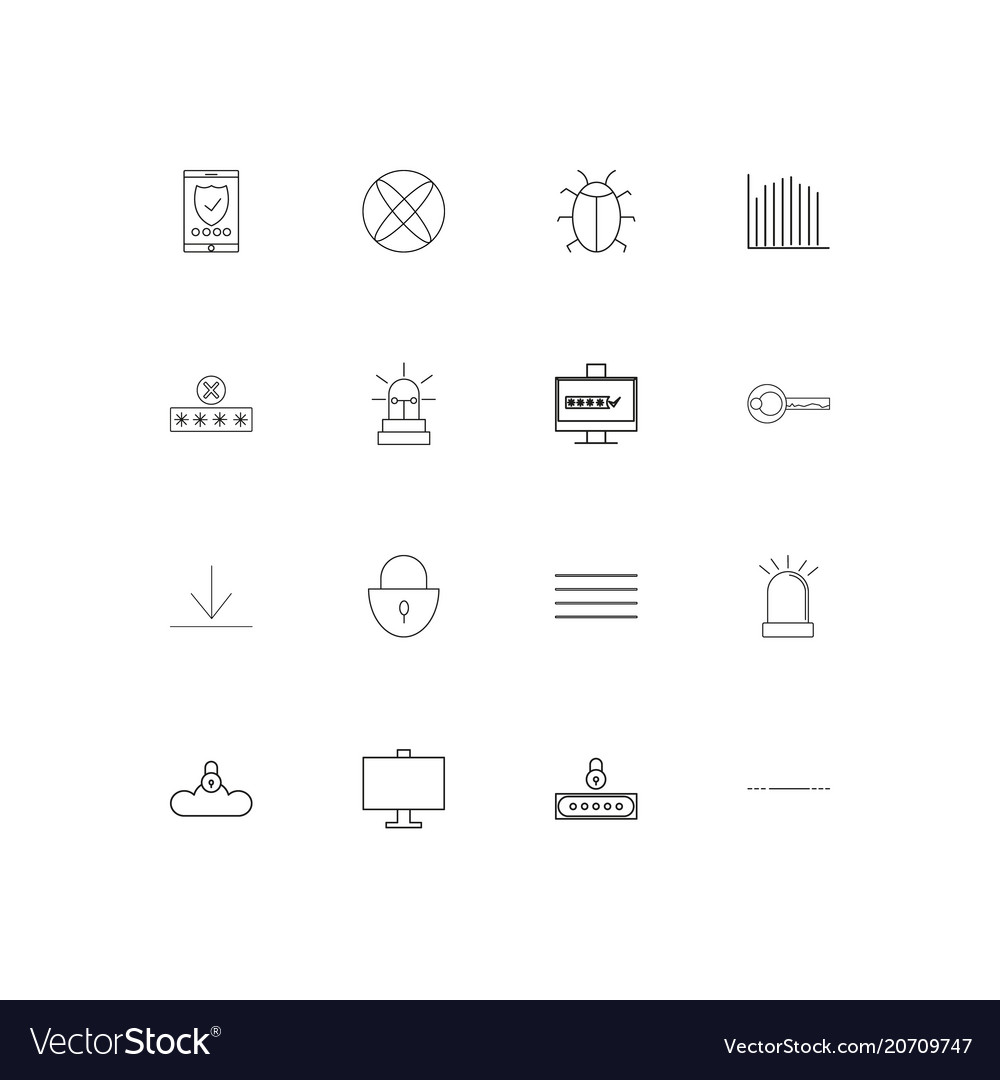 Internet security simple linear icons set