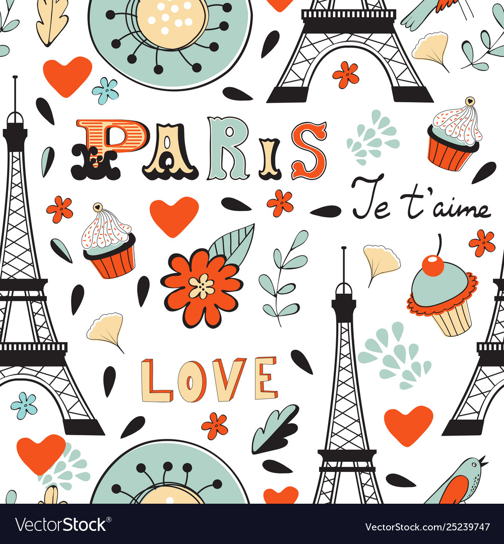 Paris seamless pattern eiffel tower wine glass Vector Image