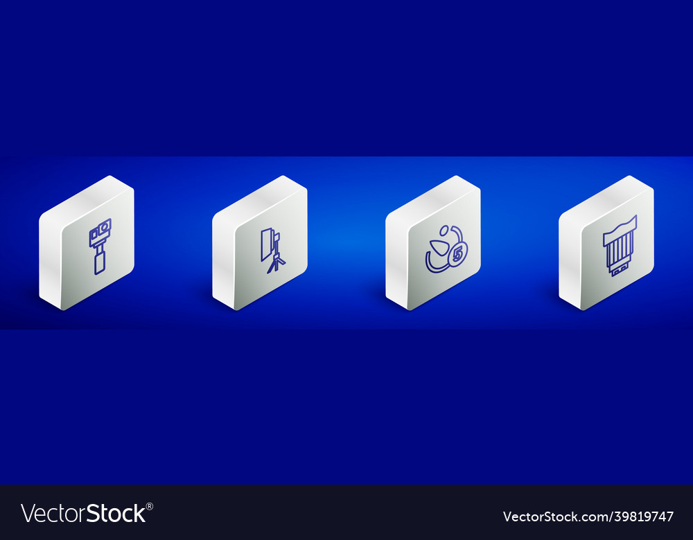 Set isometric line action camera softbox light vector image Set isometric line action camera softbox light