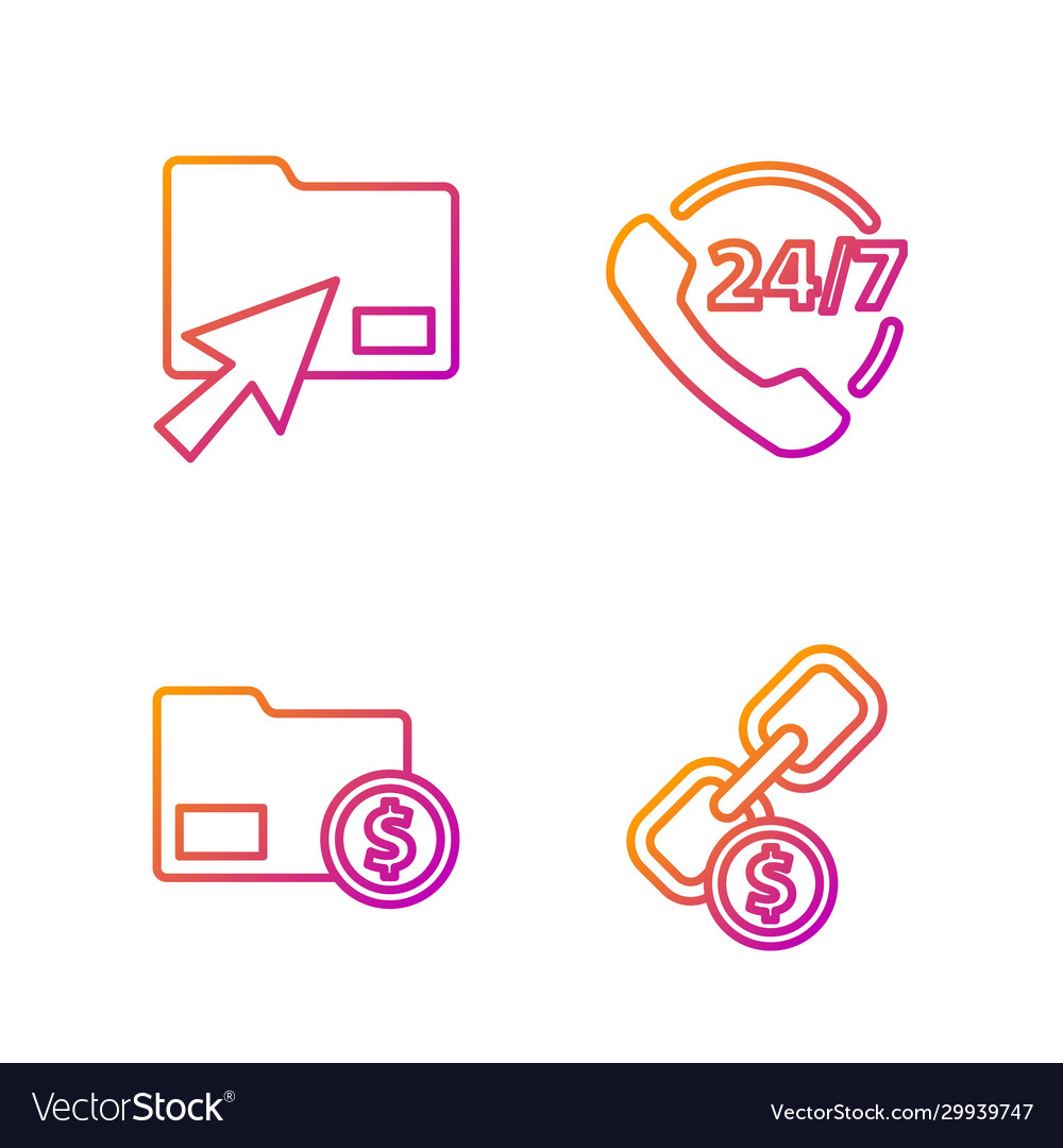 Set line chain link and coin envelope vector image Set line chain link and coin envelope