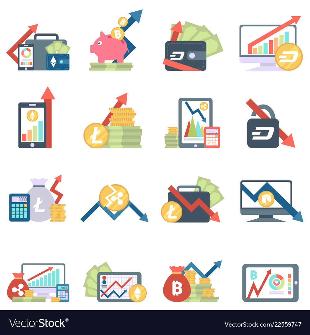 Set of icons with ico blockchain concept vector image Set of icons with ico blockchain concept
