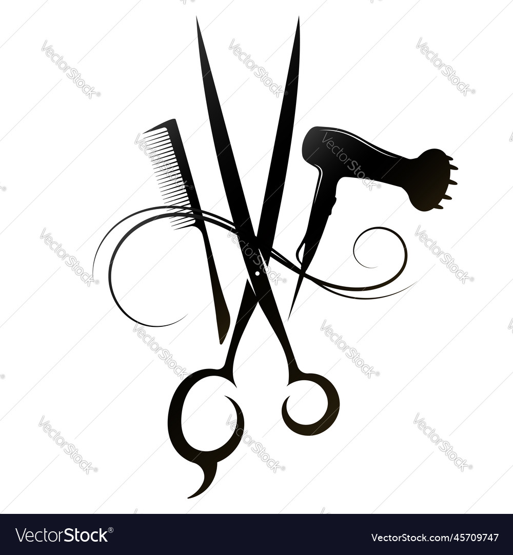 Stylists scissors electric hair dryer and comb Vector Image