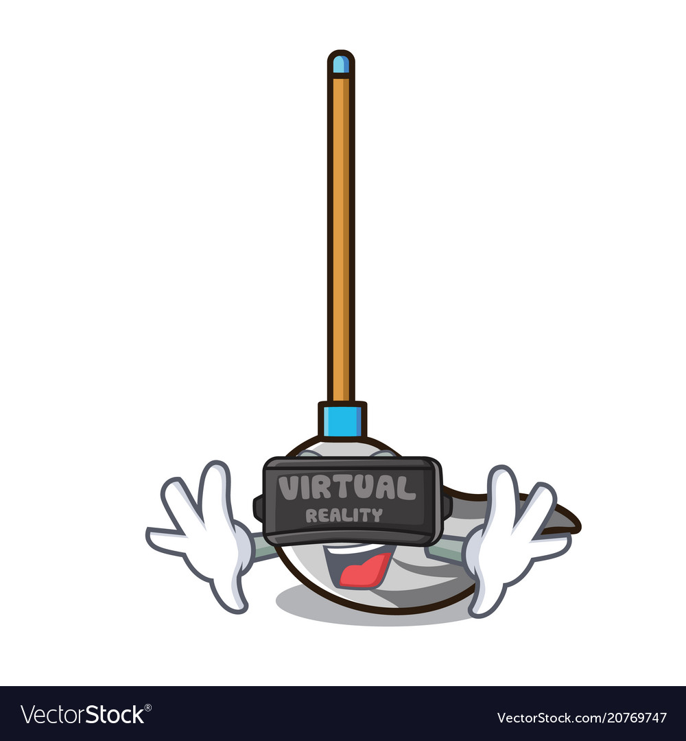 Virtual reality mop mascot cartoon style