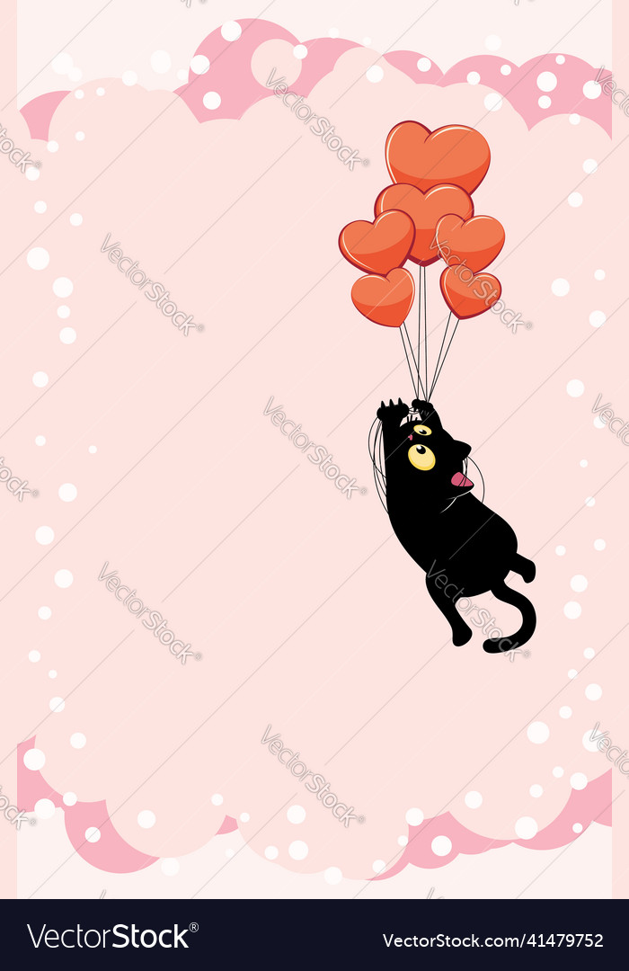 Black cat and heart balloons