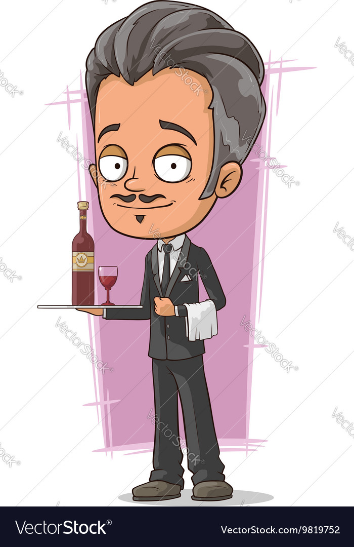 Cartoon classical waiter with wine