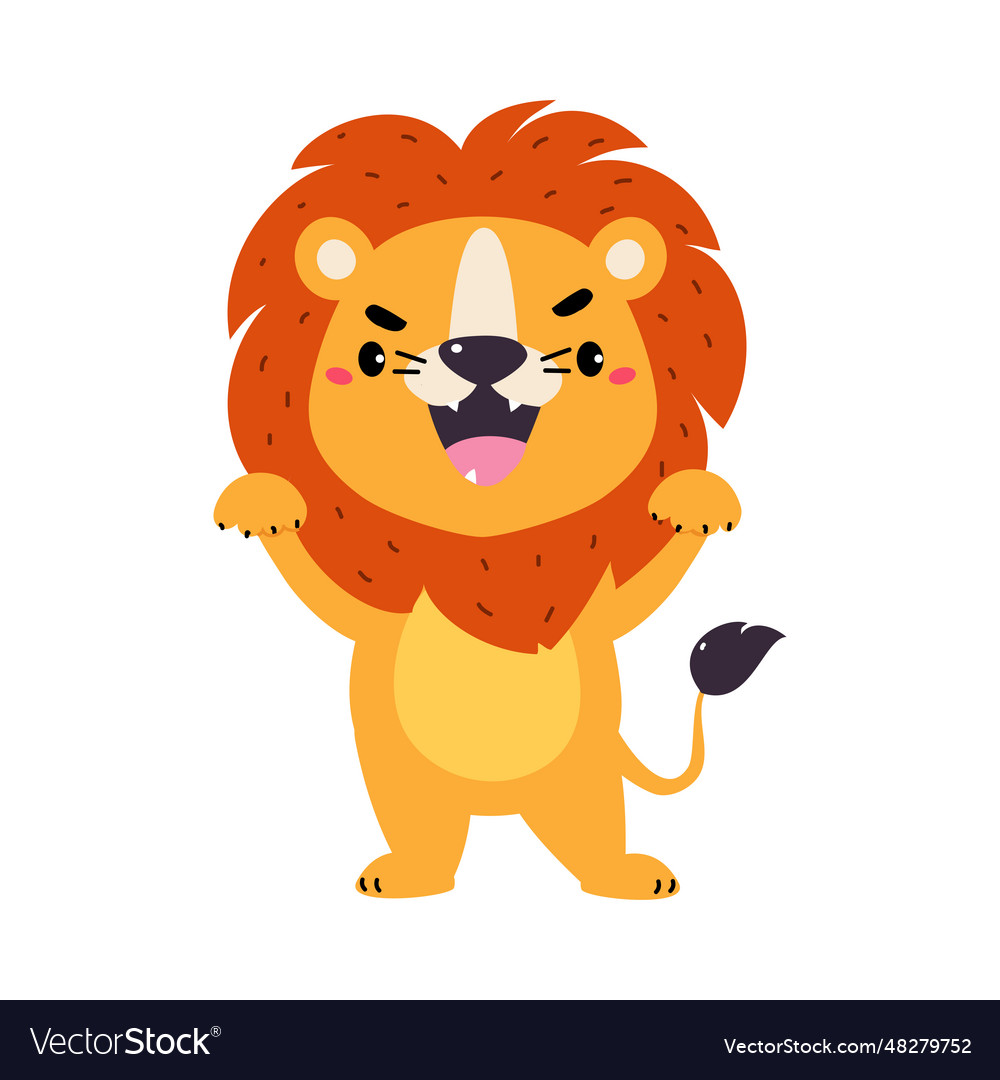 Cute lion character with mane roaring