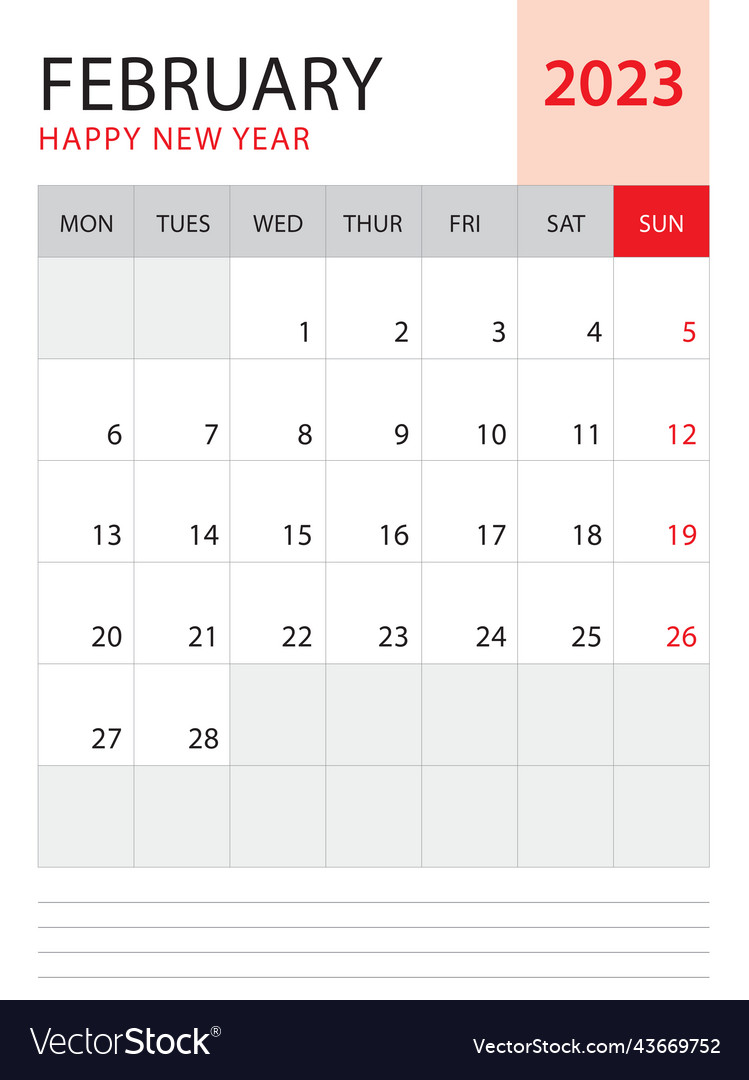 February 2023-calendar 2023 Template Royalty Free Vector