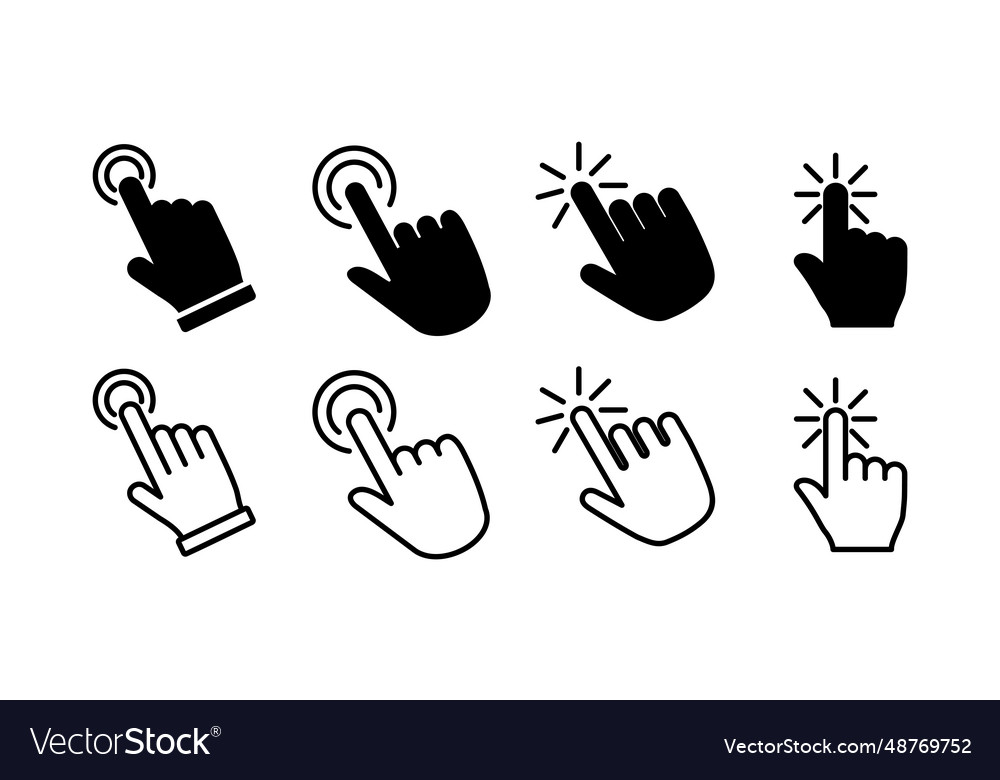 Hand click icon clicking finger pointer vector image Hand click icon clicking finger pointer
