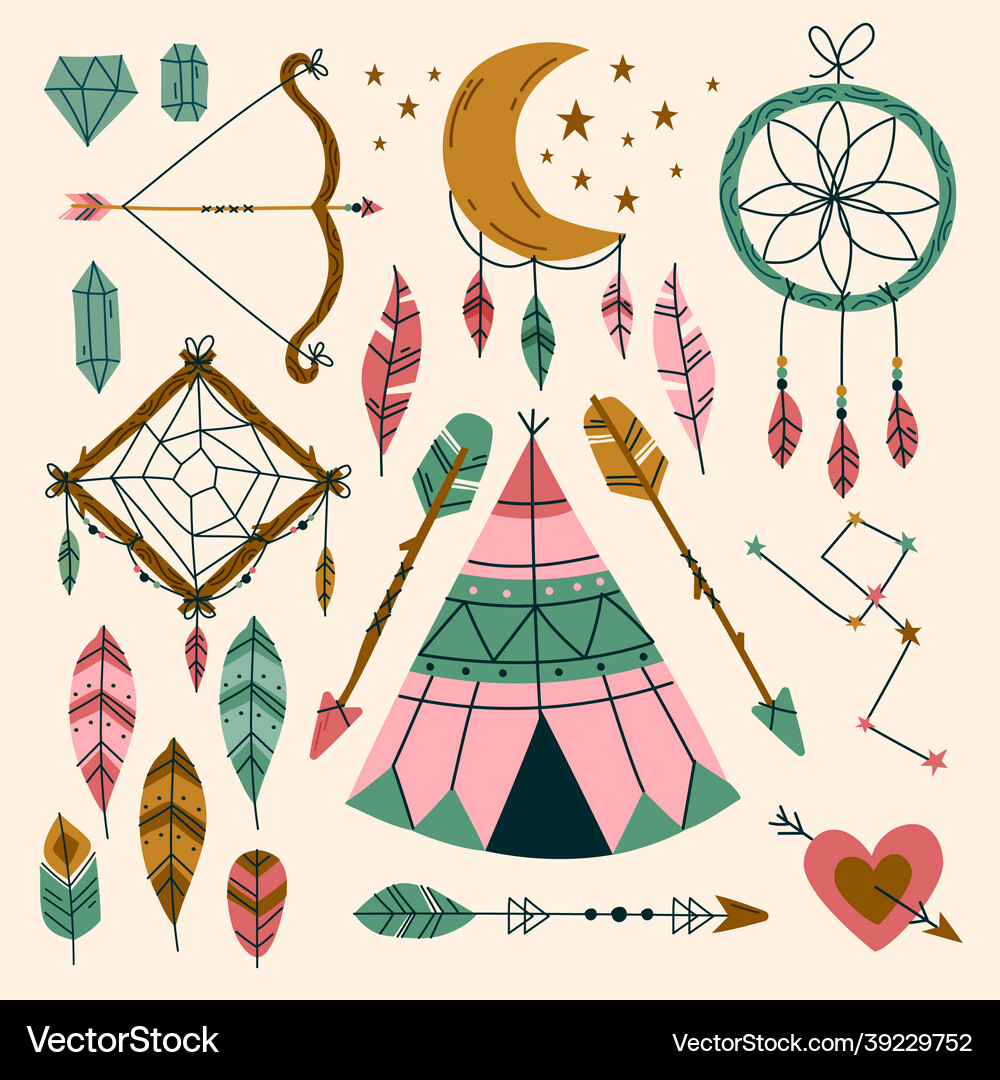 Hand drawn boho elements set Royalty Free Vector Image
