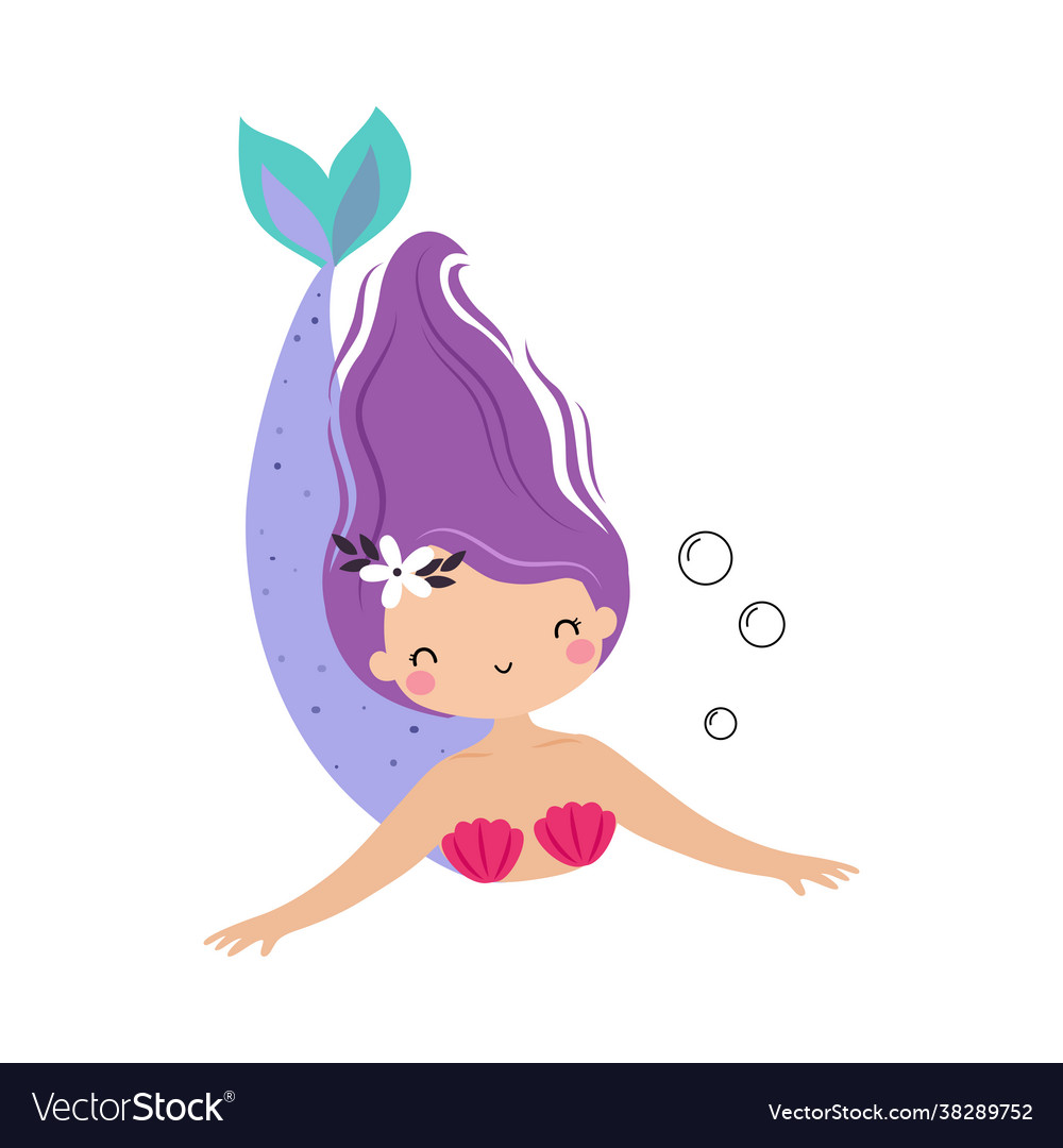 Meerjungfrau mit lila Haar schwimmen unter Wasser vector image Meerjungfrau mit lila Haar schwimmen unter Wasser