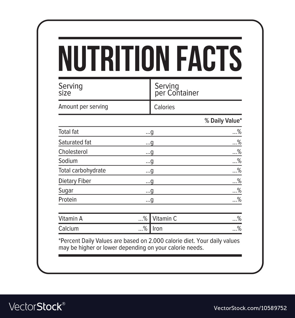 Nutrition facts label template Royalty Free Vector Image Inside Blank Food Label Template