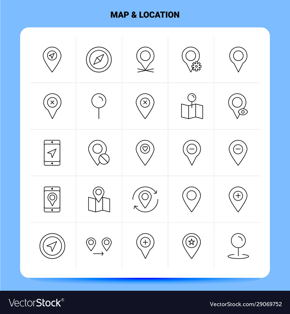 Outline 25 map location icon set line style Vector Image Outline 25 map location icon set line style