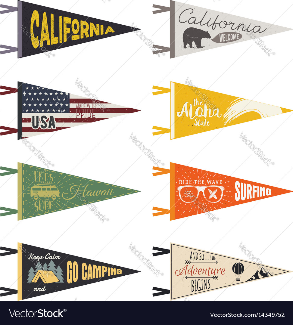 Set adventure pennants pennant explore Royalty Free Vector
