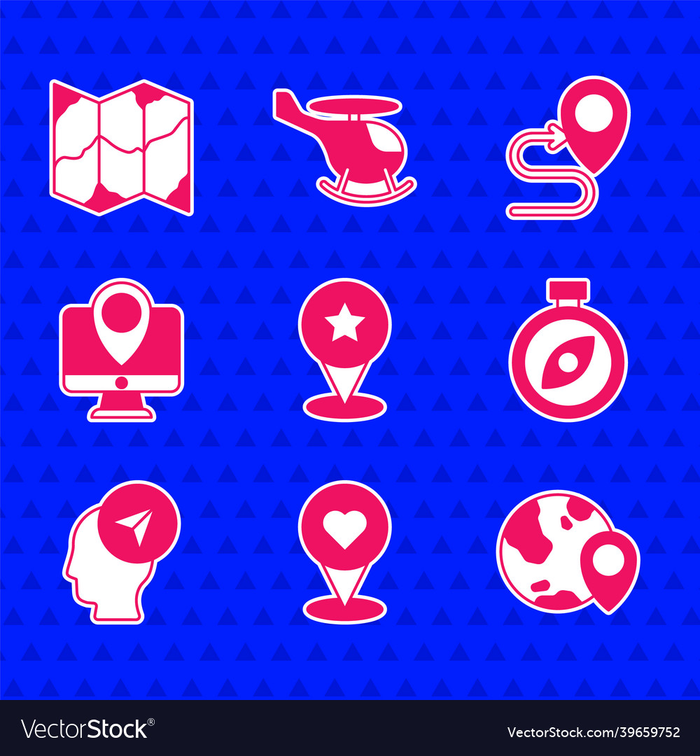 Set map pointer with star location heart vector image Set map pointer with star location heart