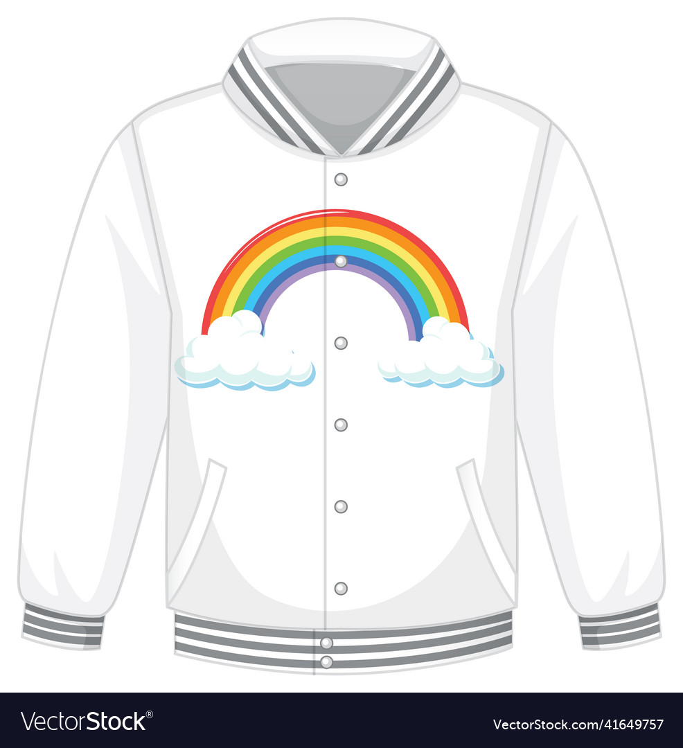 A bomber jacket with rainbow pattern on white