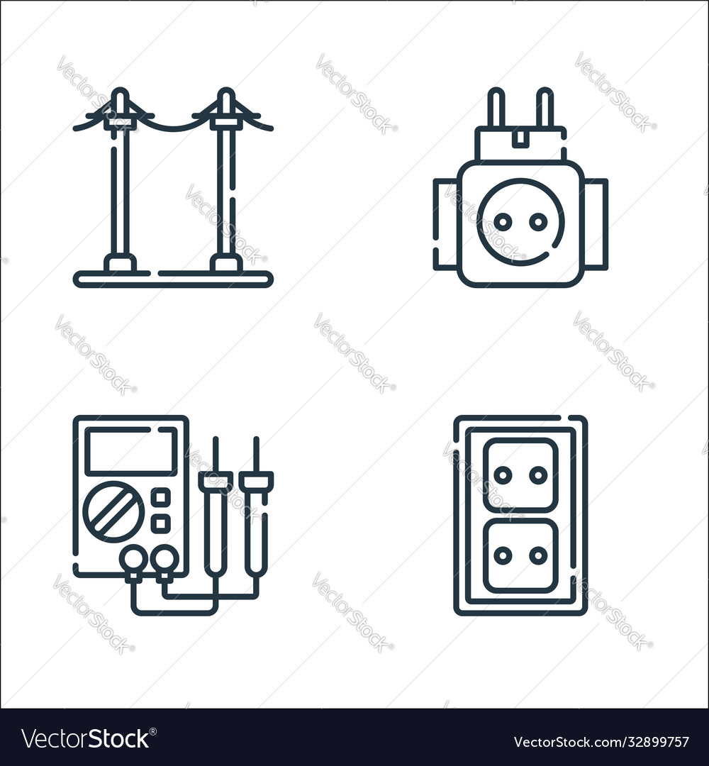 Electrician tools and line icons linear set vector image Electrician tools and line icons linear set