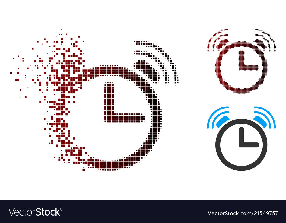 Fragmented pixel halftone alarm clock icon vector image Fragmented pixel halftone alarm clock icon