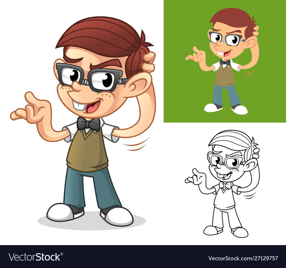Geek boy with confused gesture hand Vector Image Geek boy with confused gesture hand