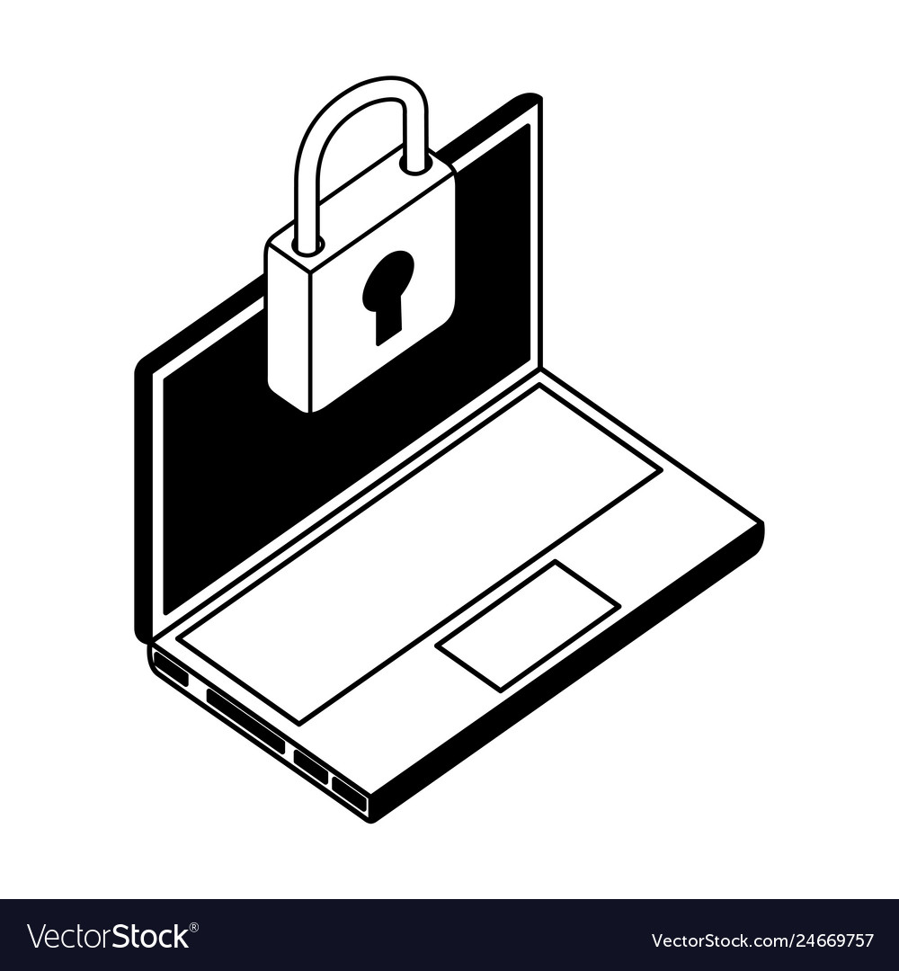 Laptop computer with padlock isometric icon