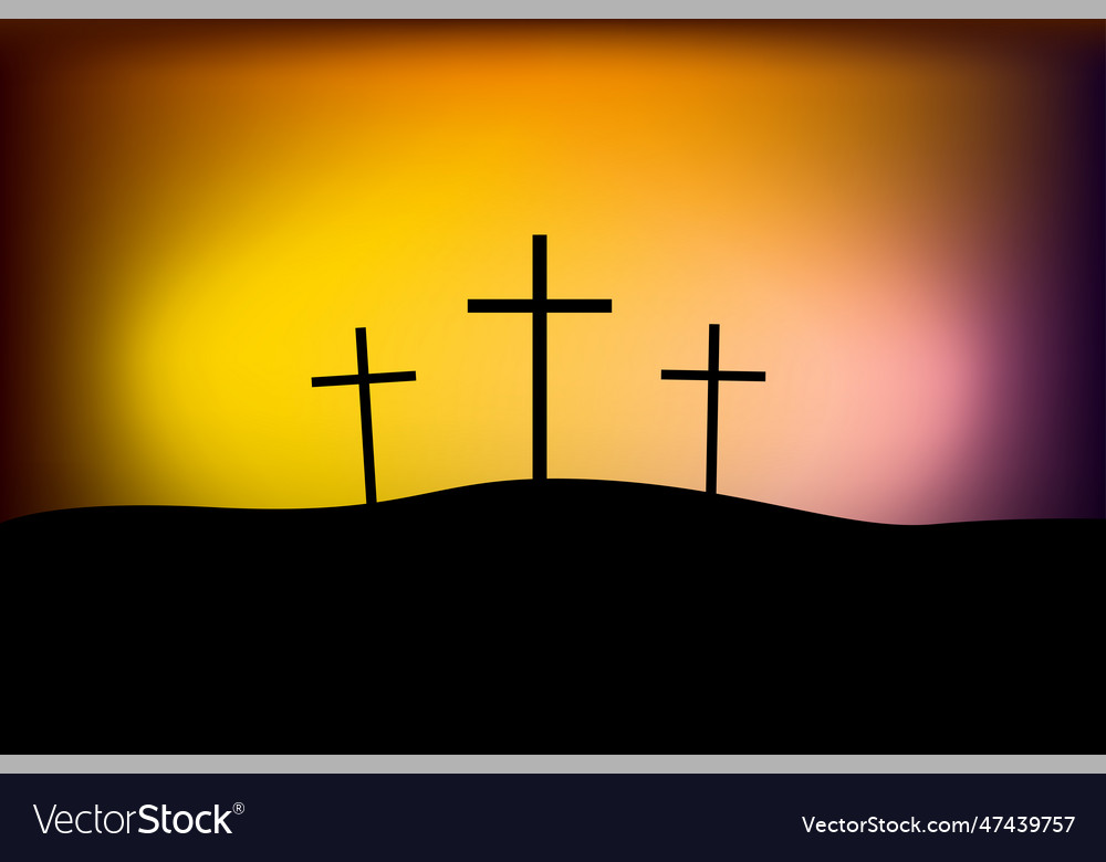 Mount calvary golgotha three crosses orange glow Vector Image