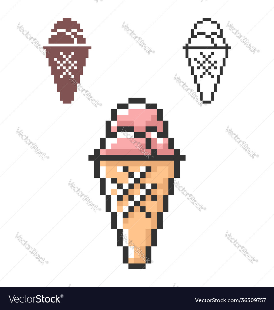 Pixel icon ice cream cone in three variants