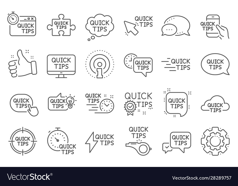 Quick tips line icons set helpful tricks