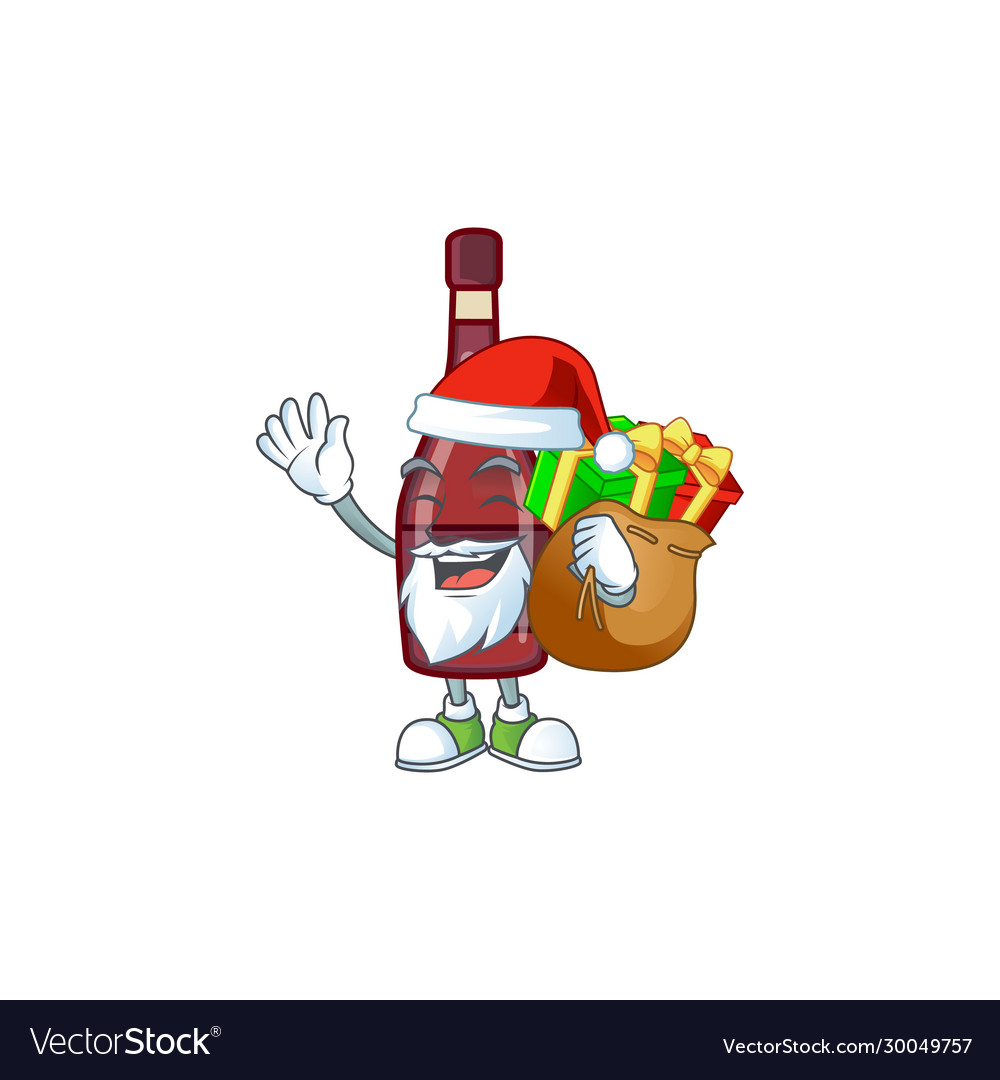Santa red bottle wine cartoon having box gift