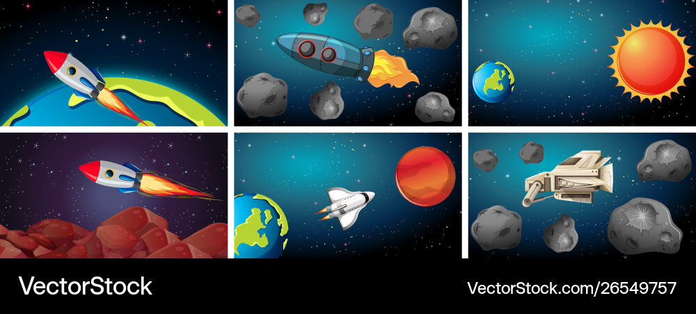 Set space scenes Royalty Free Vector Image - VectorStock