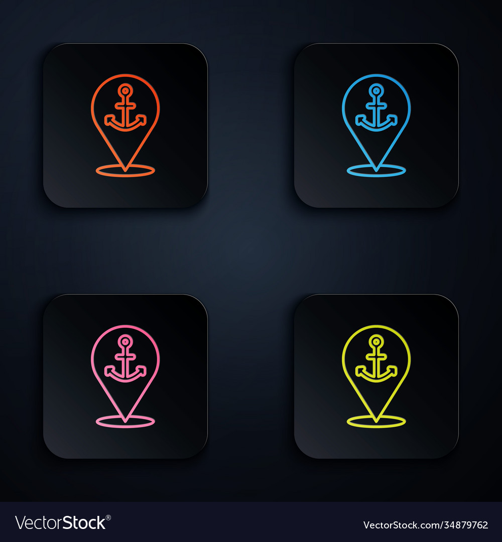 Color neon line map pointer with anchor icon vector image Color neon line map pointer with anchor icon
