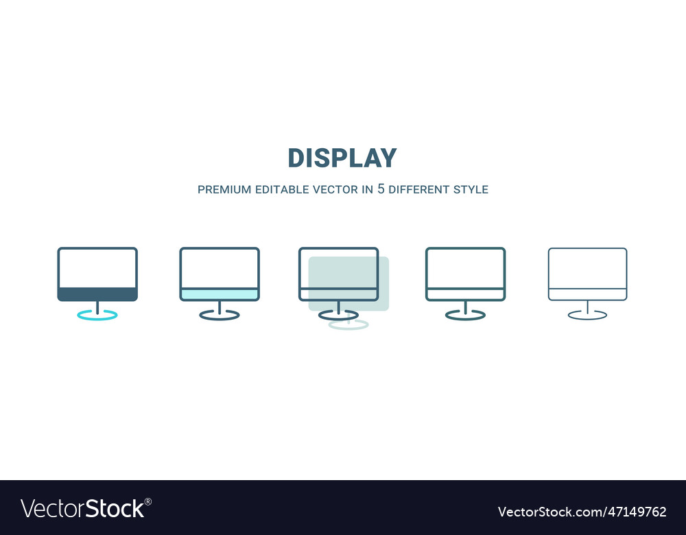 Display icon in 5 different style outline filled vector image Display icon in 5 different style outline filled