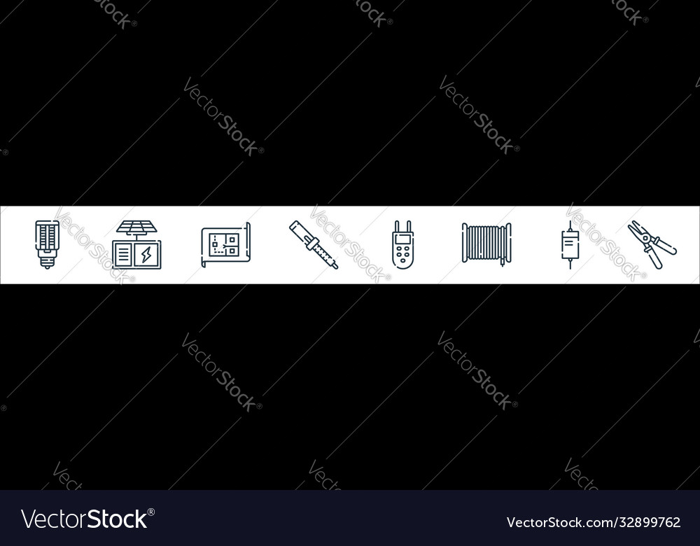 Electrician tools and line icons linear set vector image Electrician tools and line icons linear set