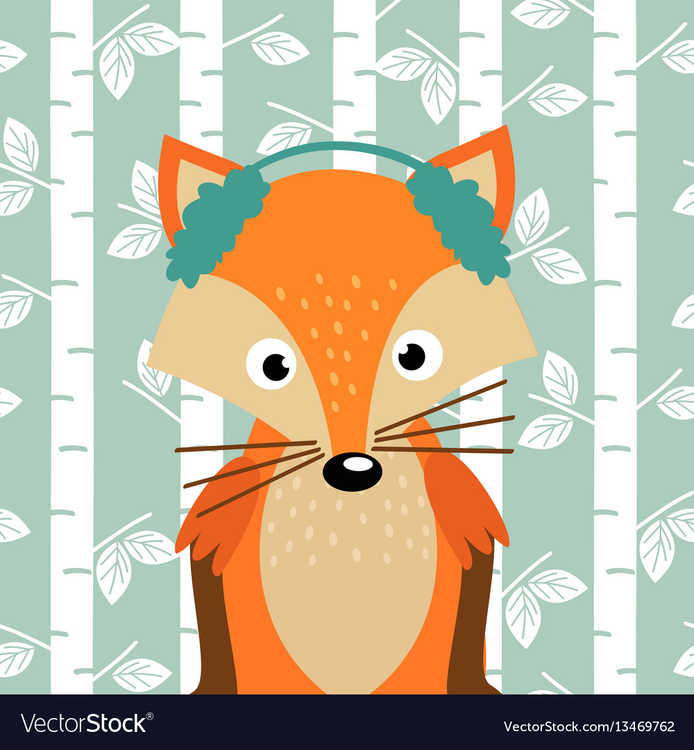 Fox on background of birch trees