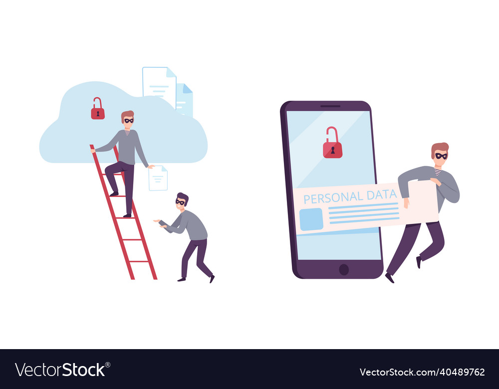Hacker in black mask stealing personal data vector image Hacker in black mask stealing personal data