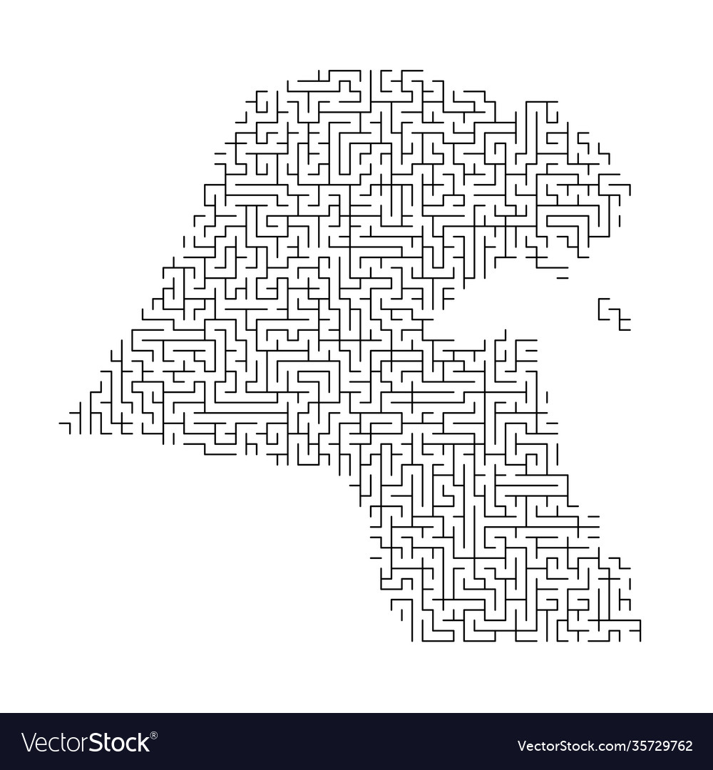 Kuwait map from black pattern maze grid vector image Kuwait map from black pattern maze grid