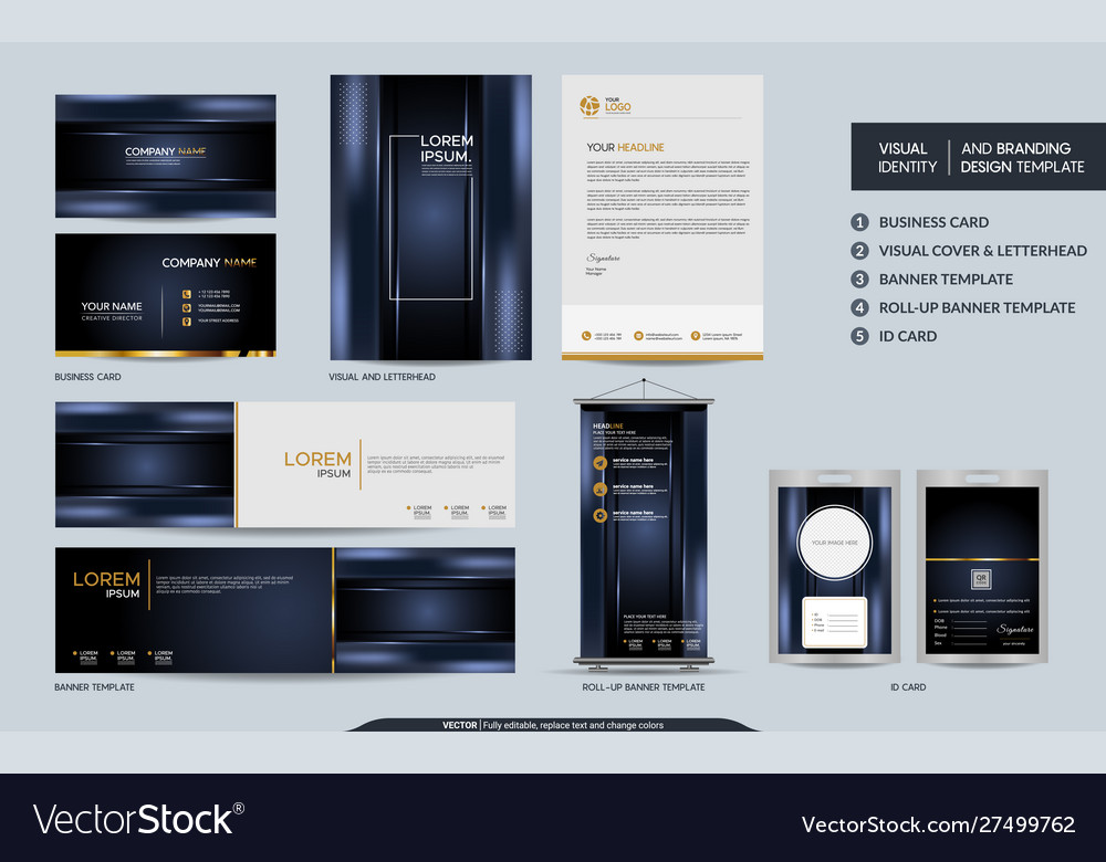 Luxury dark navy stationery mock up set