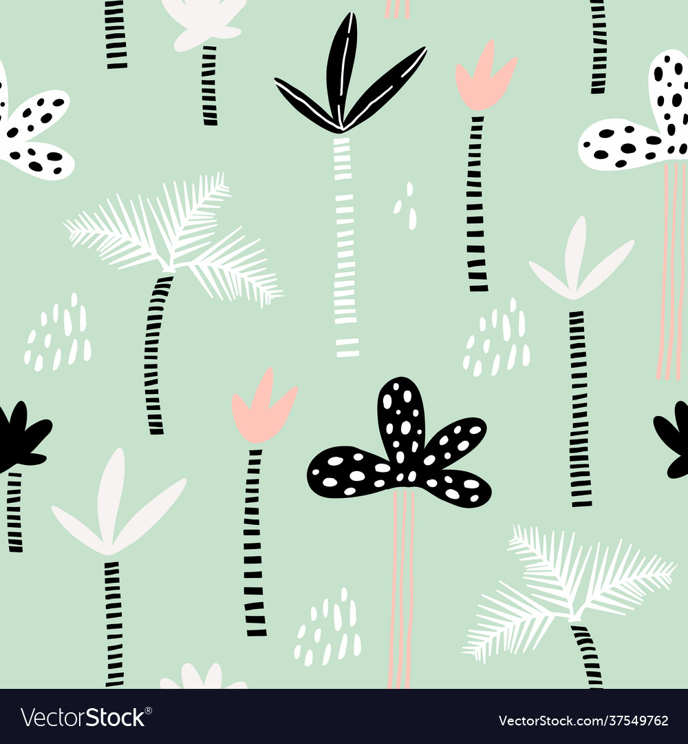 Seamless pattern with hand drawn palm trees