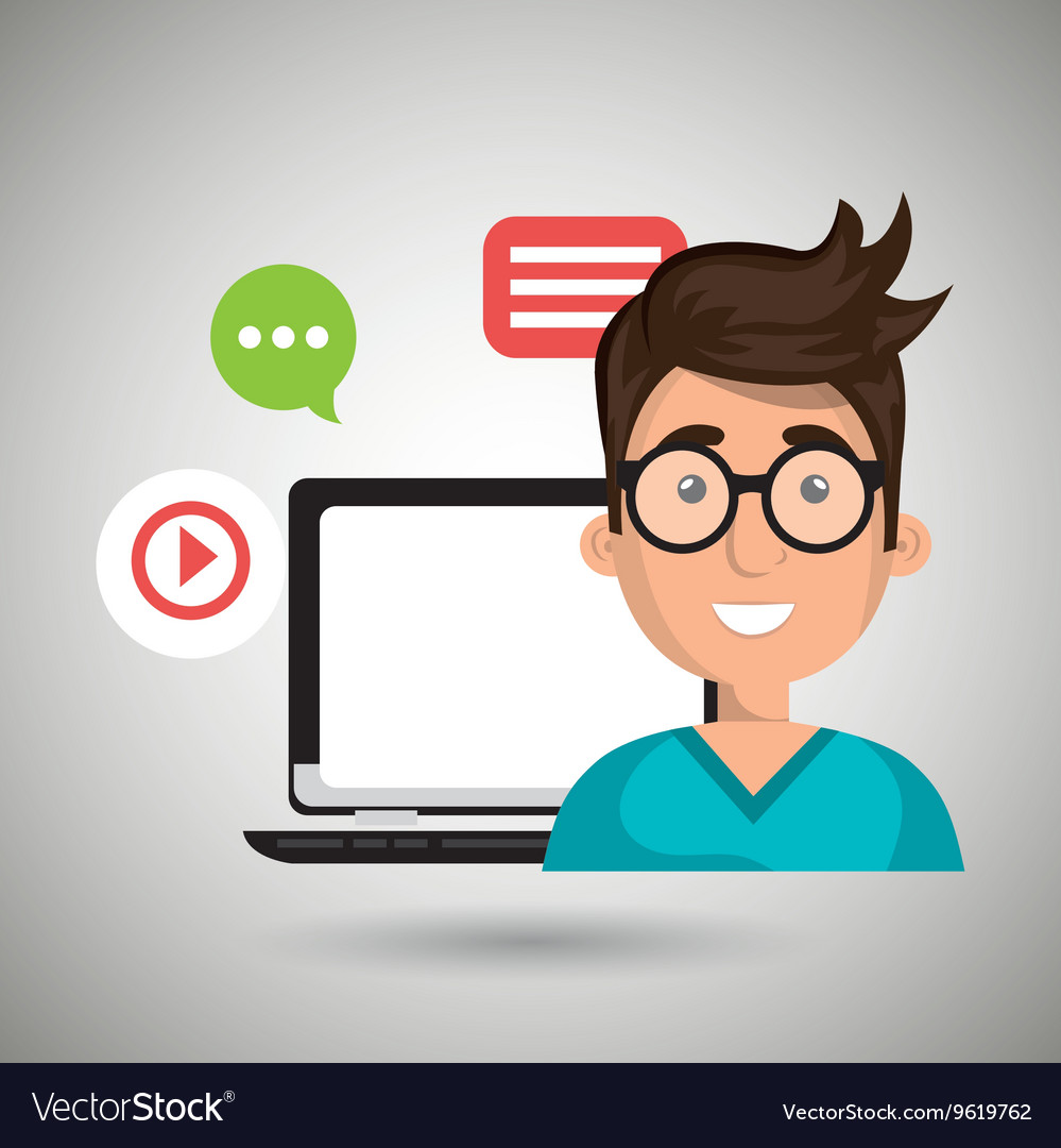 Social networking user laptop isolated icon design