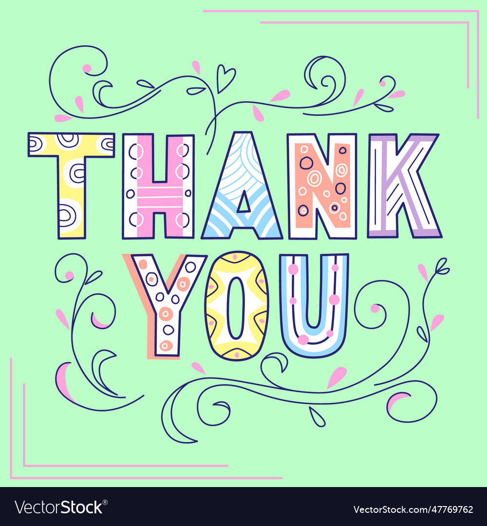 Thank you lettering in doodle style Royalty Free Vector