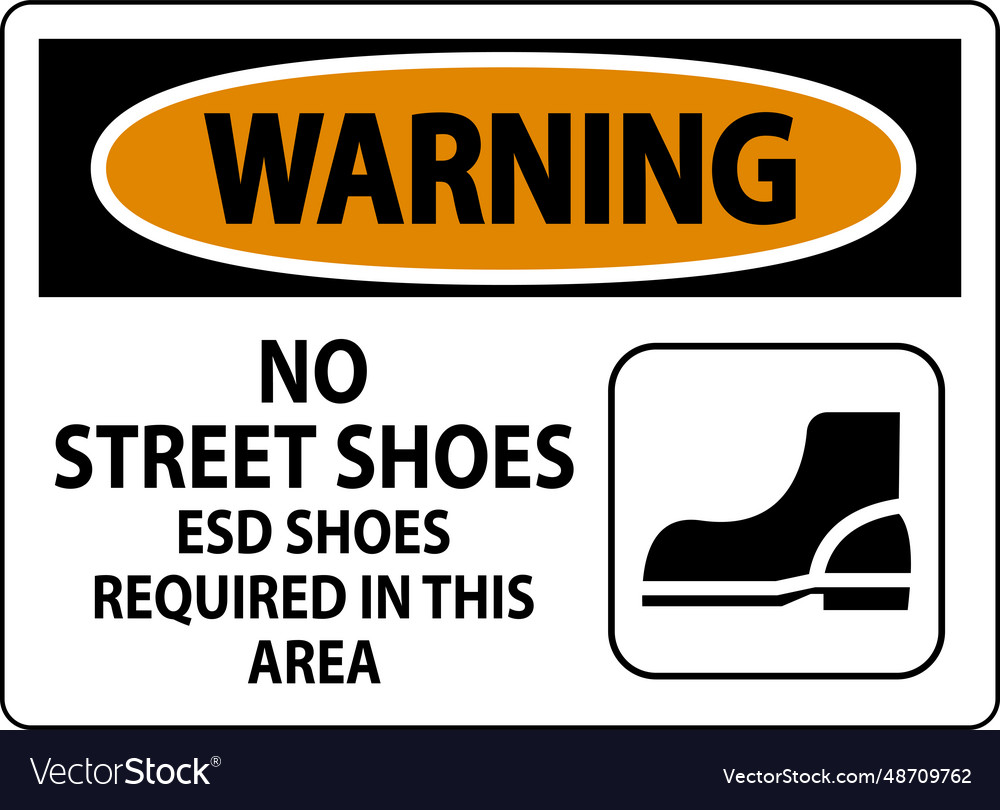 Warning sign no street shoes esd required