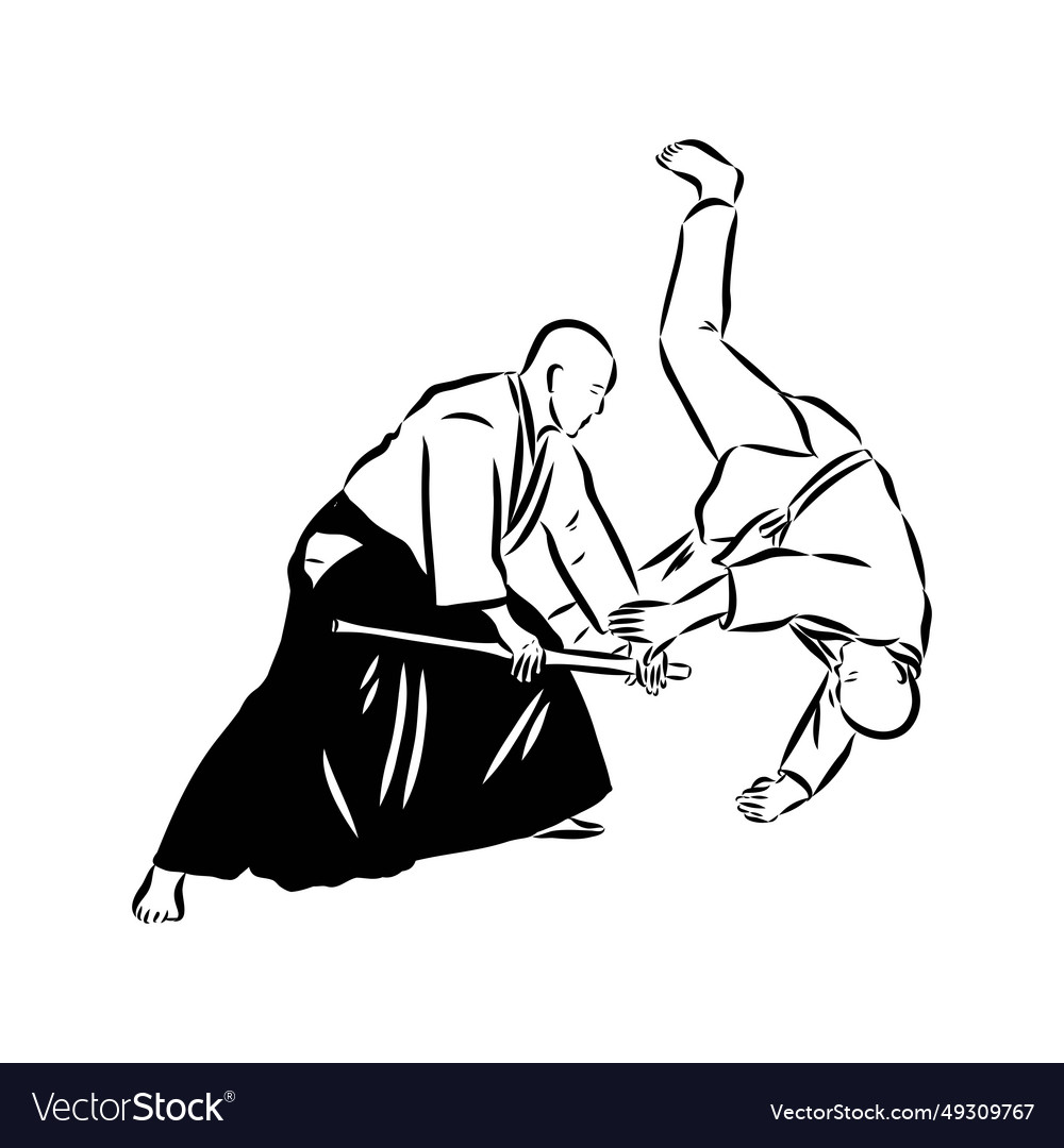 Aikido combat between athletes stylized Royalty Free Vector