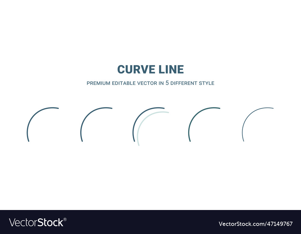Curve line icon in 5 different style outline vector image Curve line icon in 5 different style outline