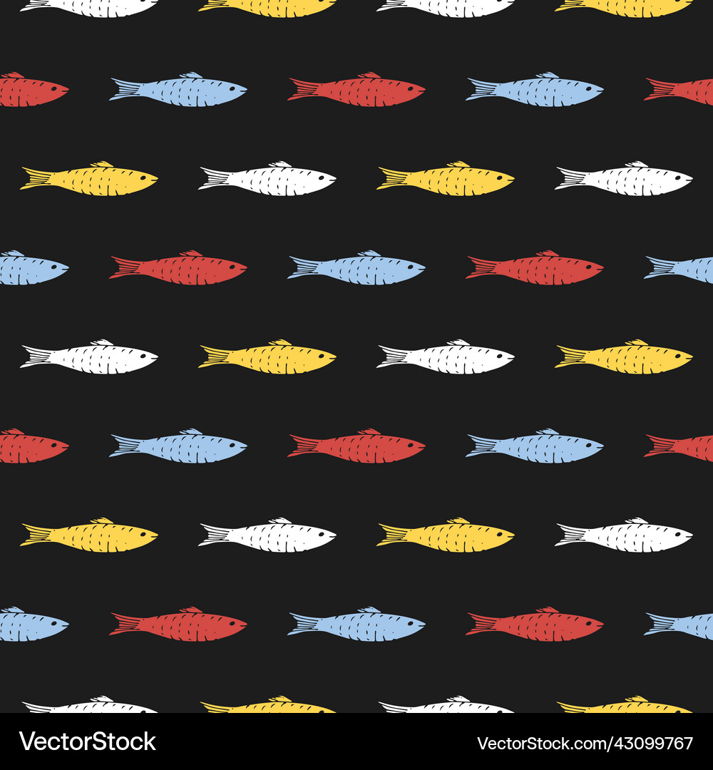 Fish seamless pattern cartoon doodle Royalty Free Vector