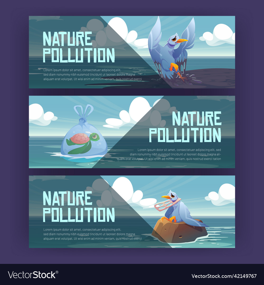 Nature pollution cartoon banners save wild animals Nature pollution cartoon banners save wild animals
