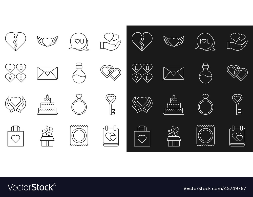 Set line calendar with heart key in shape two vector image Set line calendar with heart key in shape two
