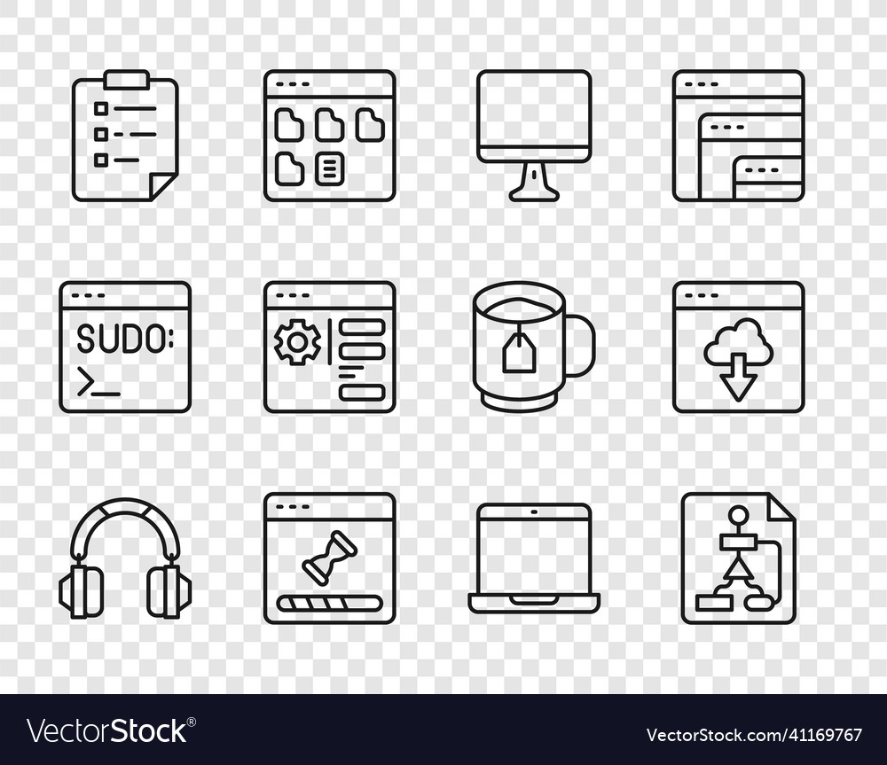 Set line headphones flowchart computer monitor vector image Set line headphones flowchart computer monitor