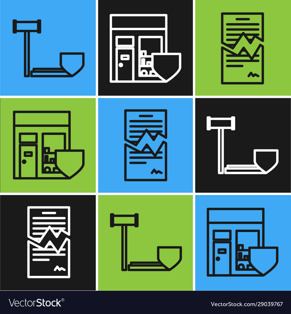 Set line judge gavel with shield torn contract vector image Set line judge gavel with shield torn contract