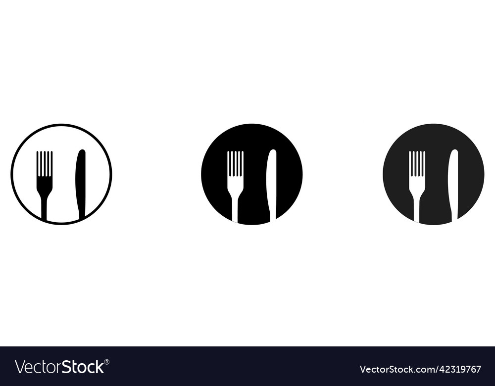 Set of fork and knife icons simple round